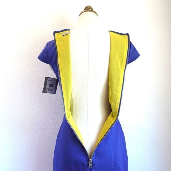 Marc New York Andrew Marc Bodycon Shift Dress Stitching Details Cap Sleeves Blue - Picture 13 of 16